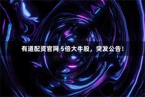 有道配资官网 5倍大牛股，突发公告！